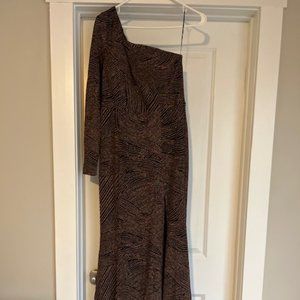 LuLus Let the Good Times Roll Black Multi Metallic One-Shoulder Dress - M